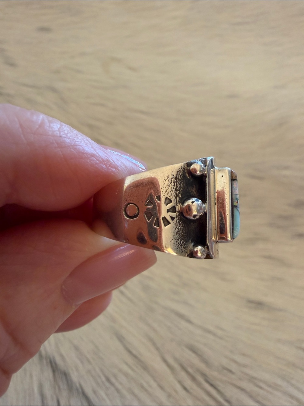 ❤️ Signed Galaxy Micro Inlaid Large Pueblo Scene Sterling Ring Sz 9 Unisex 8.7G - Picture 4 of 17